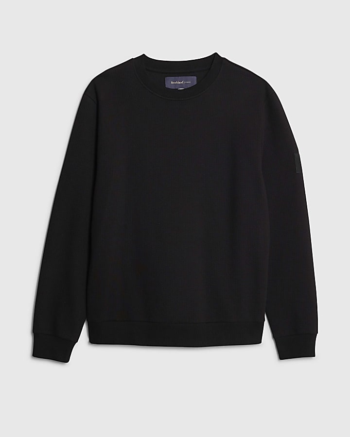 Black Slim Fit Quilted Badge Sweatshirt