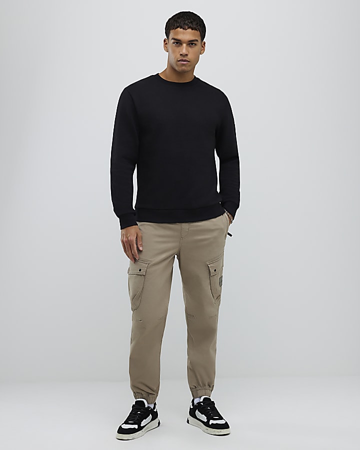 Black Slim Fit Quilted Badge Sweatshirt