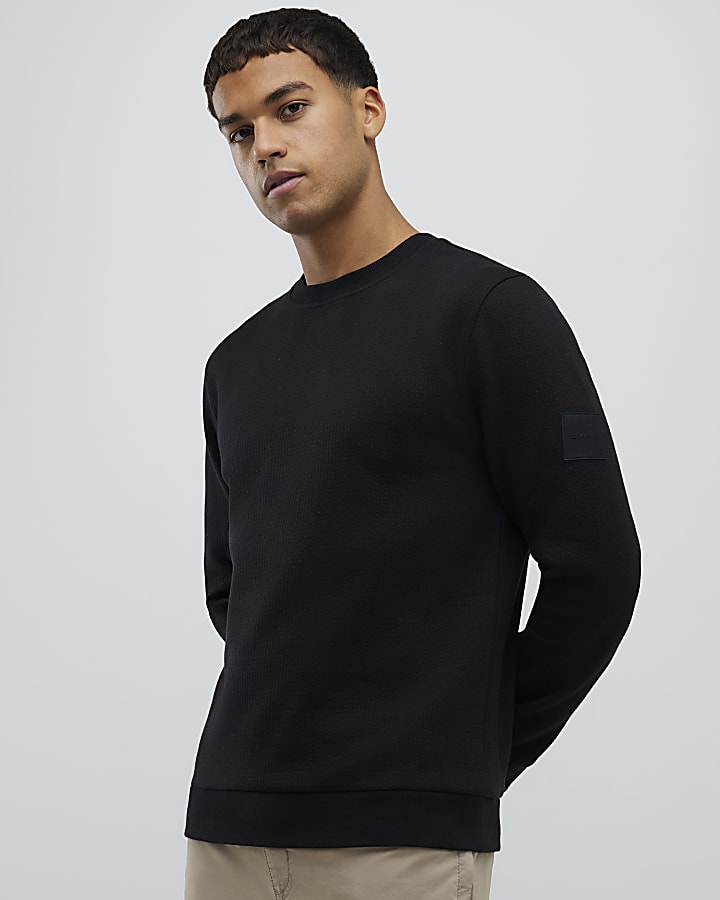 Black Slim Fit Quilted Badge Sweatshirt