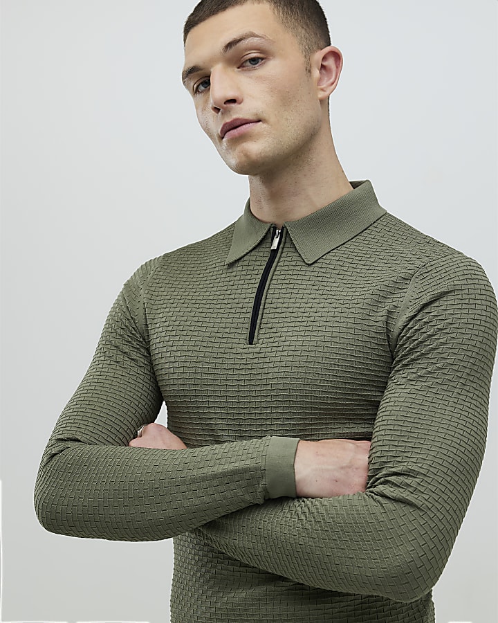 Green Muscle Fit Hexagon Polo Shirt