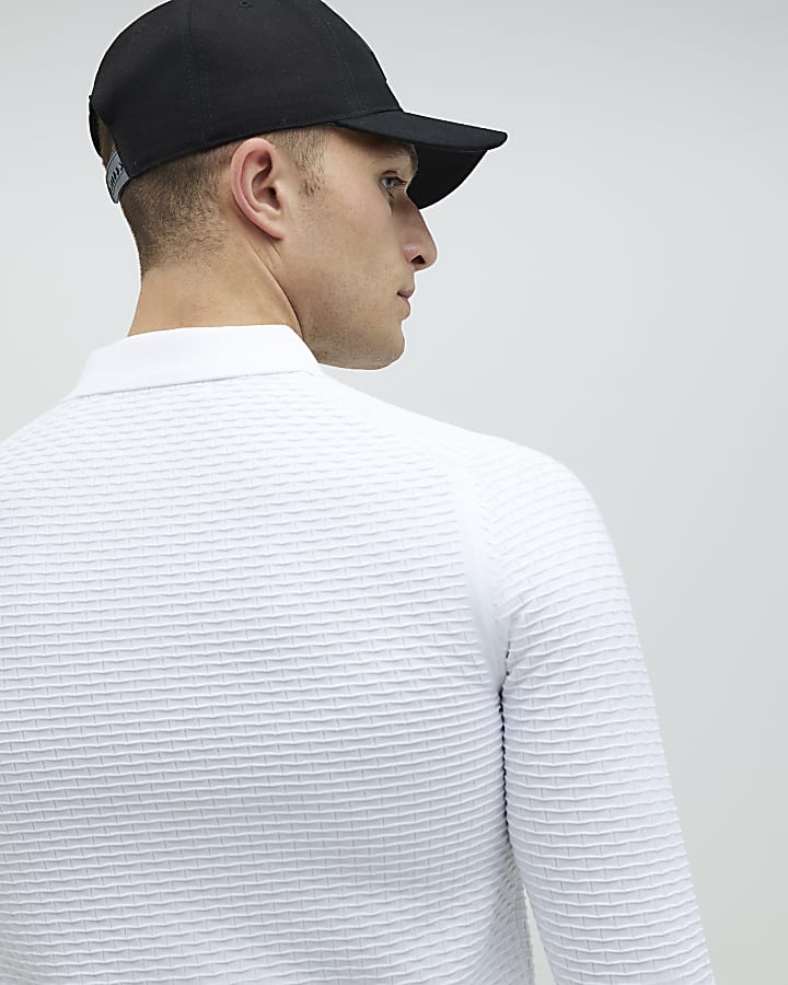 White Muscle Fit Hexagon Polo Shirt