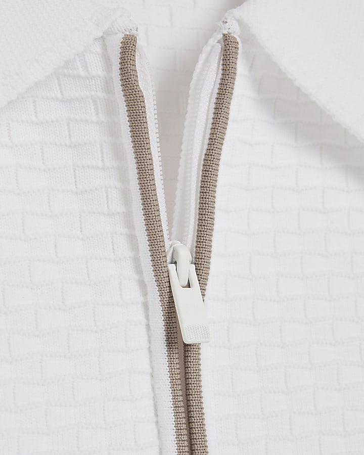 White Muscle Fit Hexagon Polo Shirt