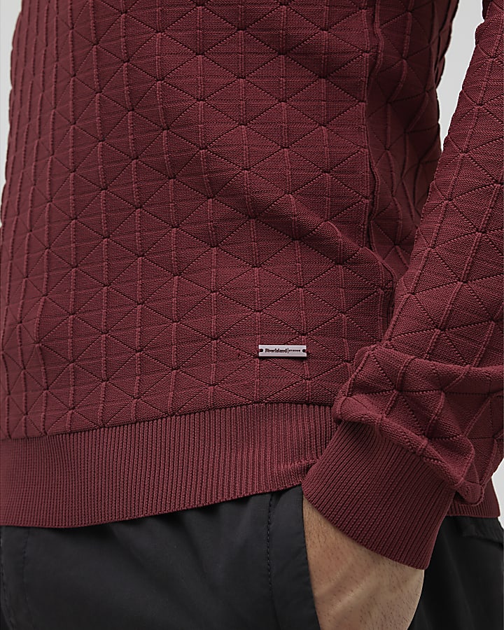 Red Muscle Fit Textured Jumper