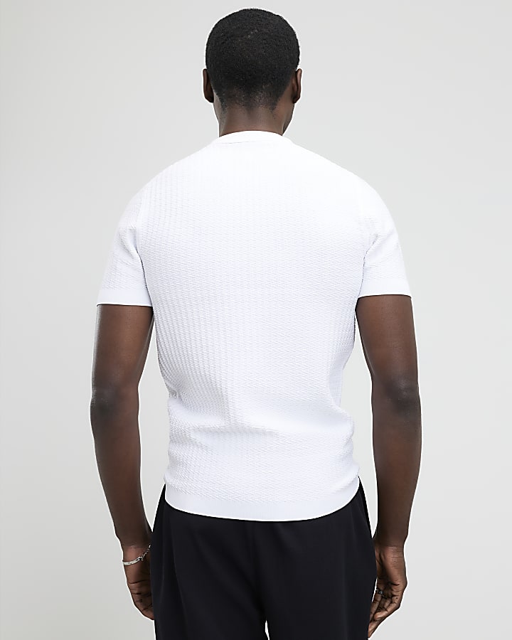 White Muscle Fit Zig Zag Texture T-Shirt