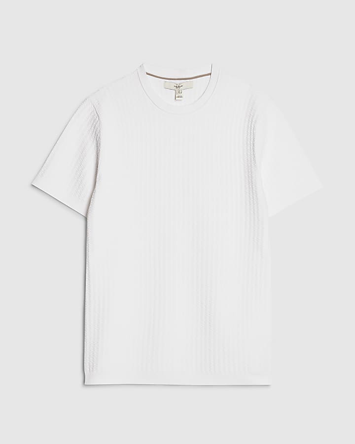 White Muscle Fit Zig Zag Texture T-Shirt