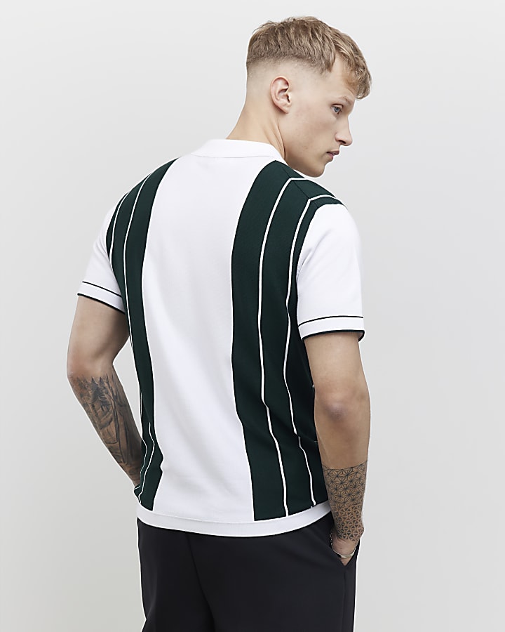 Green Slim Fit Colour Block Stripe Polo Shirt
