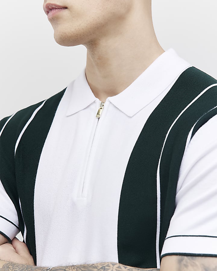 Green Slim Fit Colour Block Stripe Polo Shirt