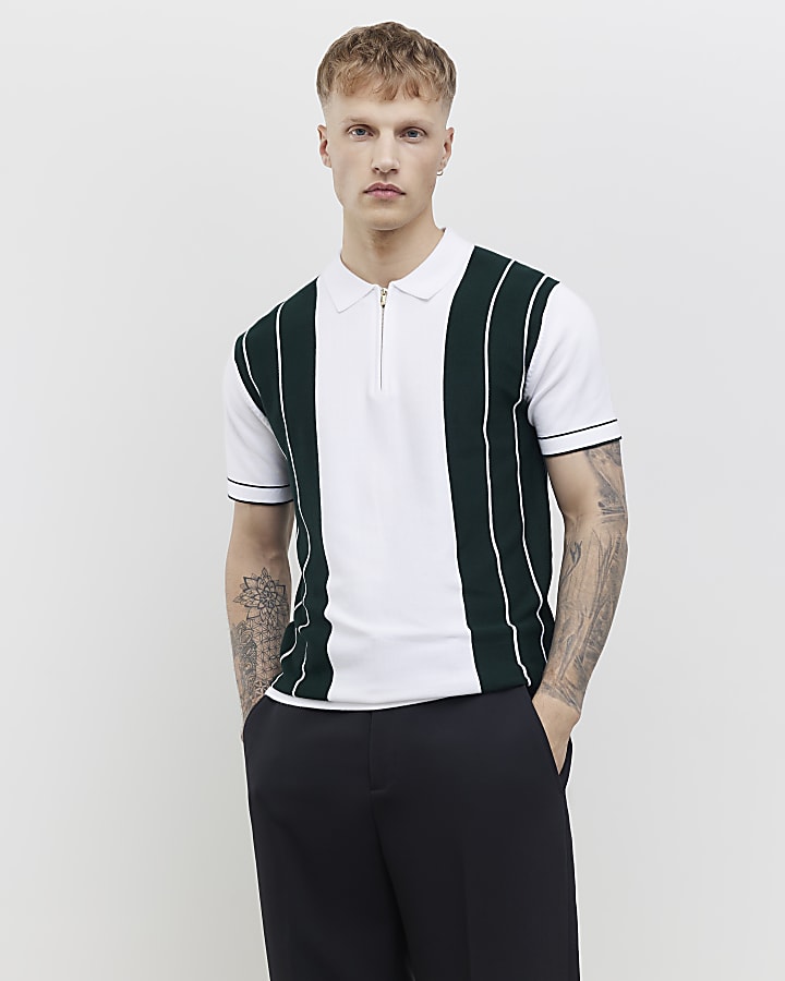 Green Slim Fit Colour Block Stripe Polo Shirt