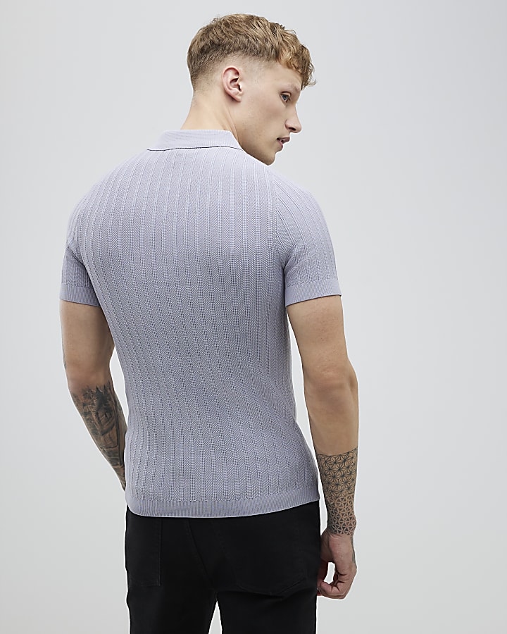 Purple Muscle Fit Ribbed Polo Shirt