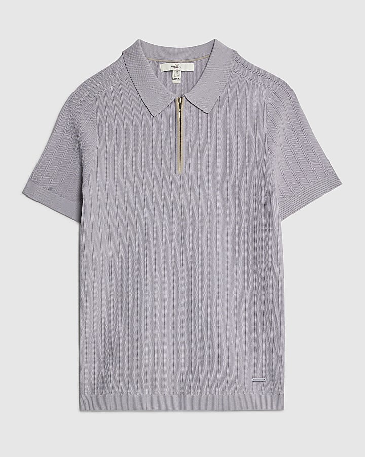 Purple Muscle Fit Ribbed Polo Shirt