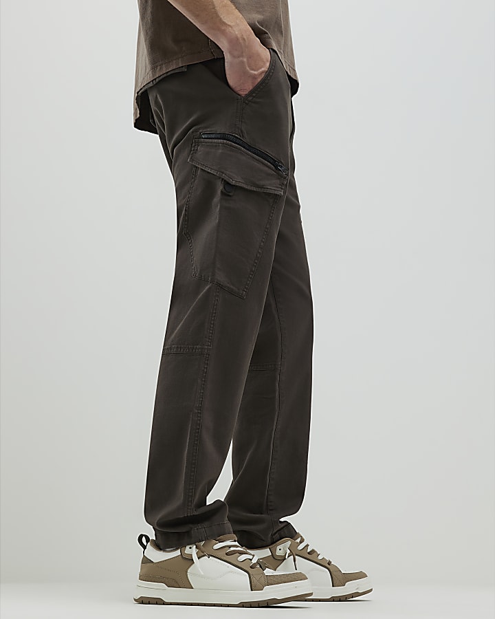 Brown Regular Fit Cargo Trousers