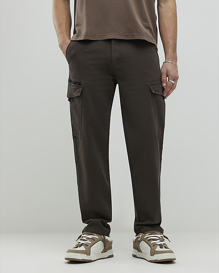 Brown Regular Fit Cargo Trousers