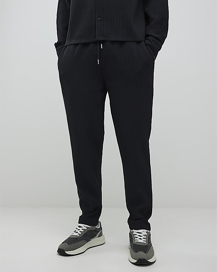 Black Slim Fit Plisse Joggers