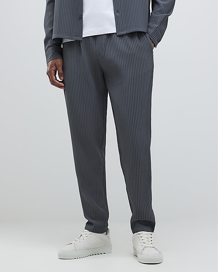 Grey Slim Fit Plisse Joggers
