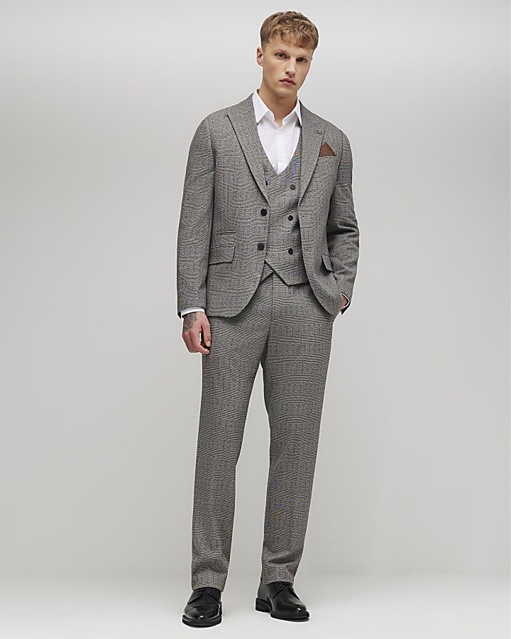 Grey Textured Check Waistcoat