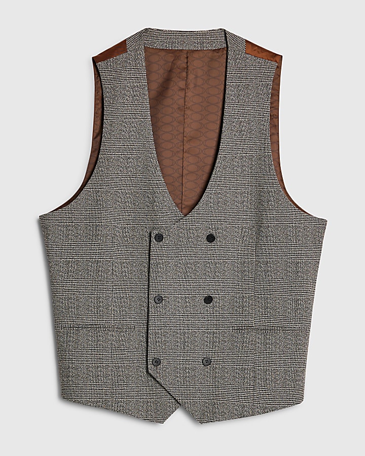 Grey Textured Check Waistcoat