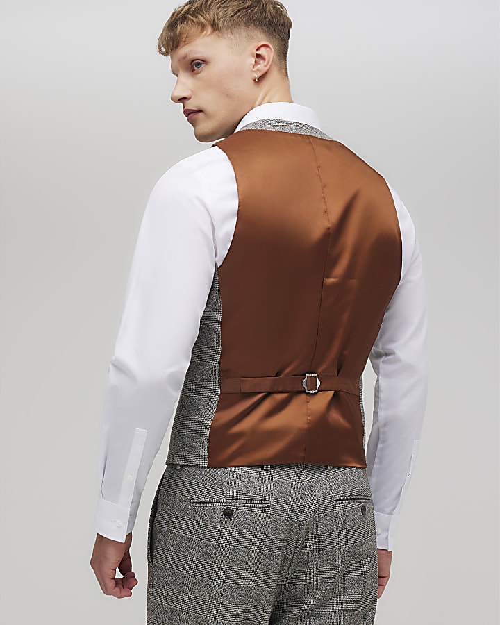 Grey Textured Check Waistcoat