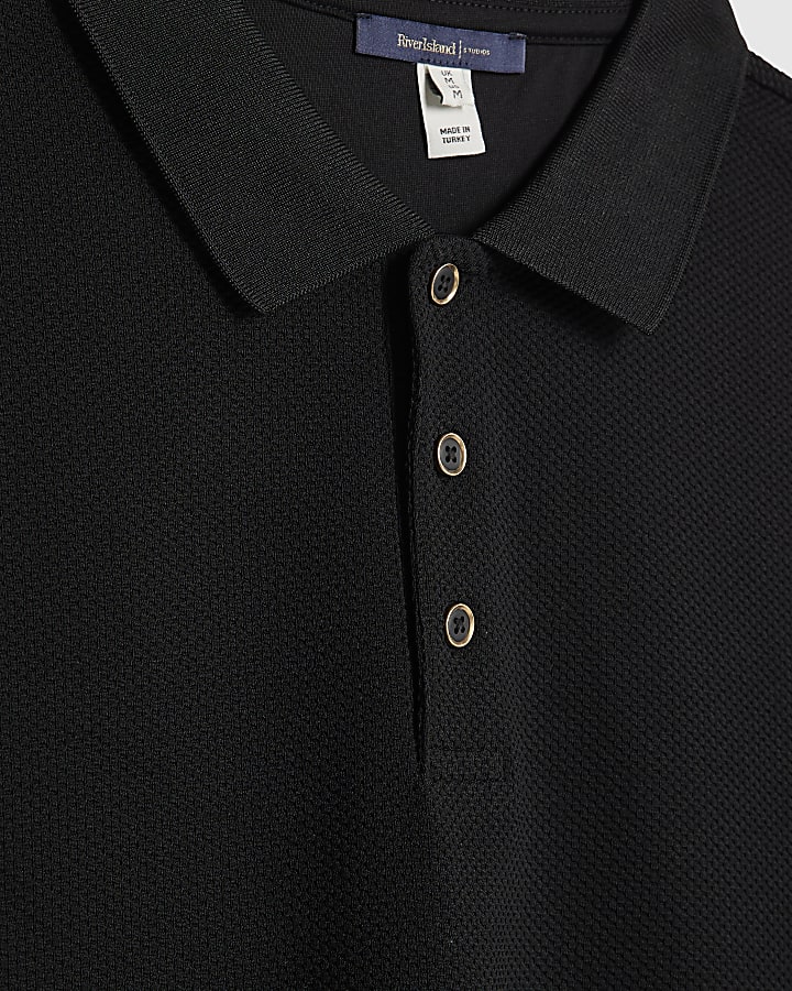 Black Slim Fit Button Polo Shirt