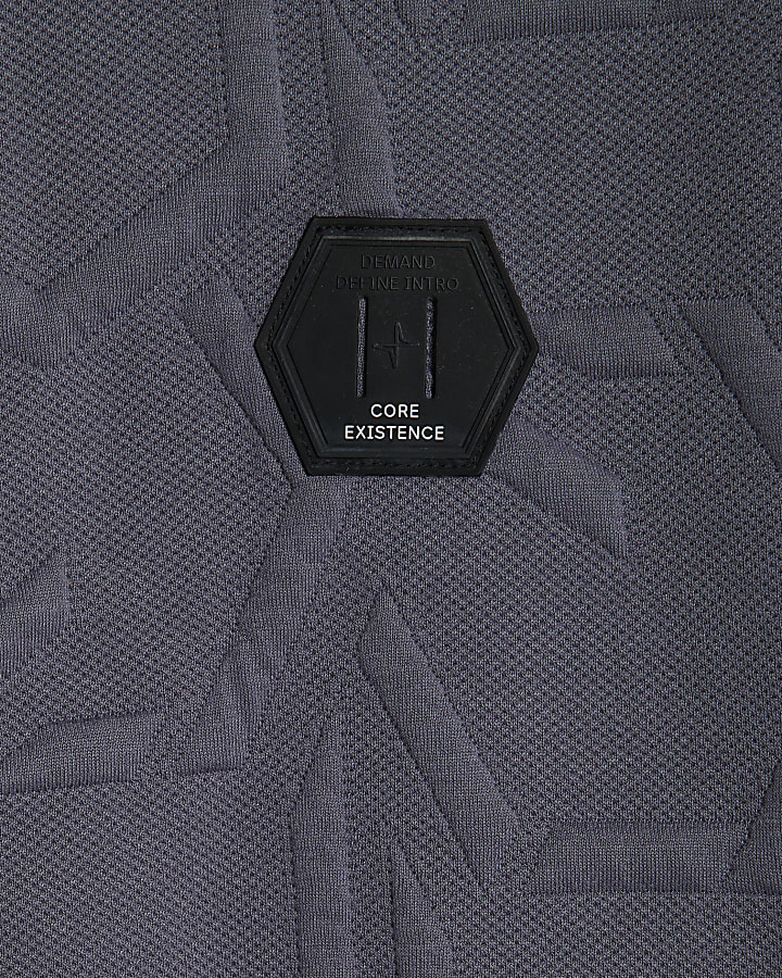 Grey Slim Fit Geometric Quilted Sweatshirt