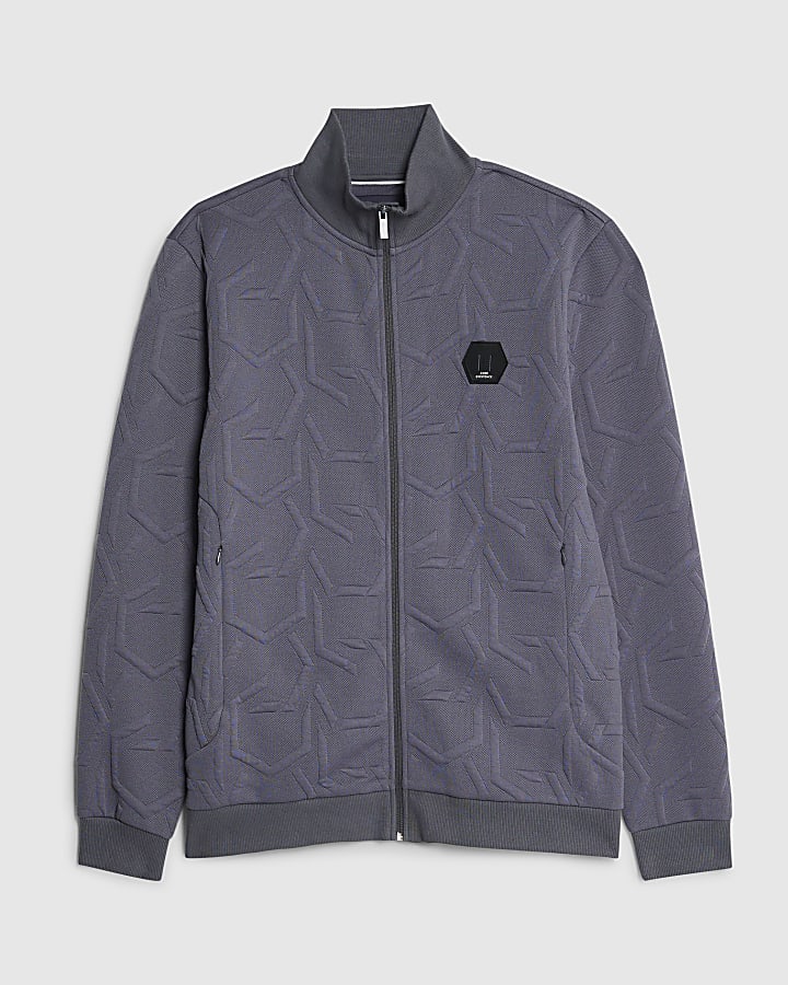 Grey Slim Fit Geometric Quilted Sweatshirt