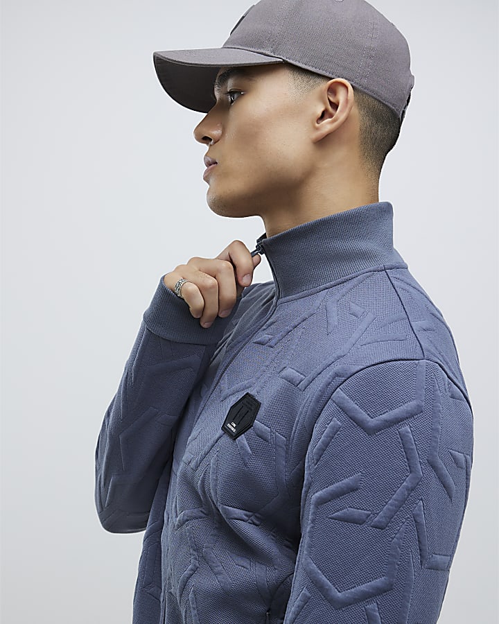 Grey Slim Fit Geometric Quilted Sweatshirt