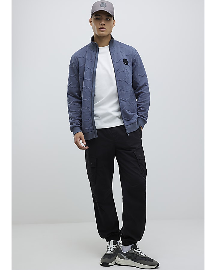 Grey Slim Fit Geometric Quilted Sweatshirt