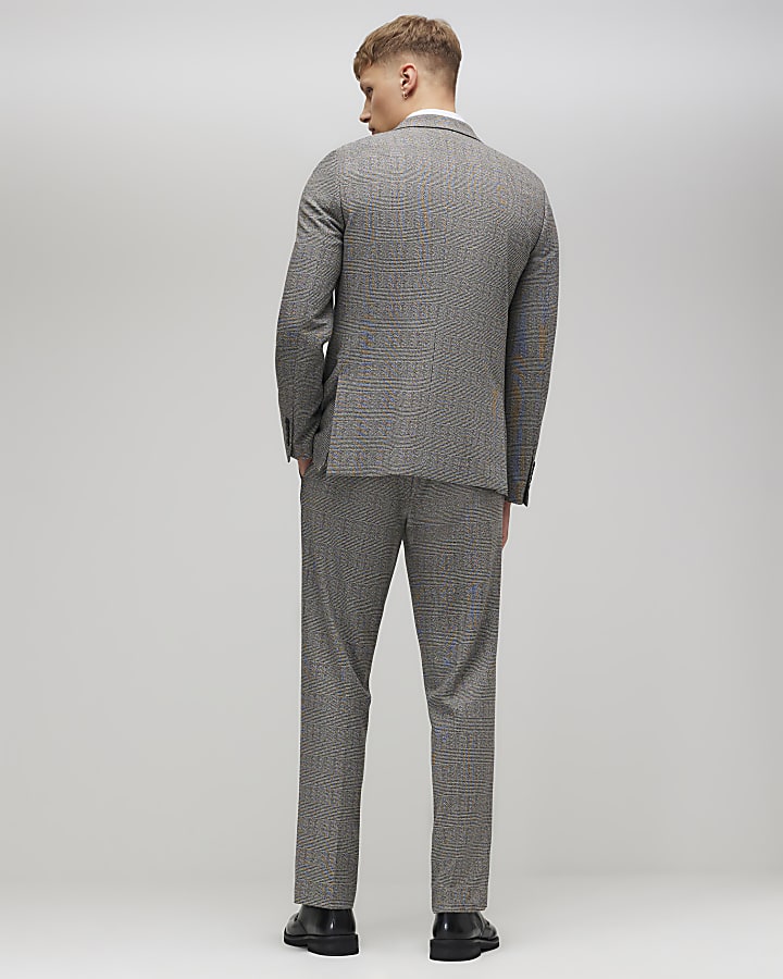 Grey Slim Fit Check Trousers