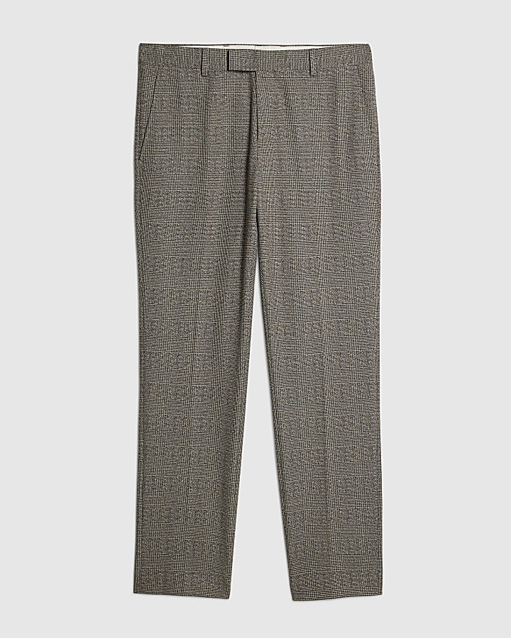 Grey Slim Fit Check Trousers