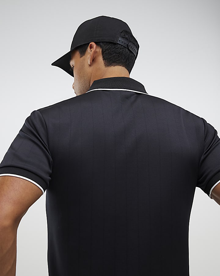 Black Muscle Fit Les Amis Stripe Polo Shirt