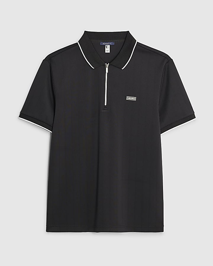 Black Muscle Fit Les Amis Stripe Polo Shirt