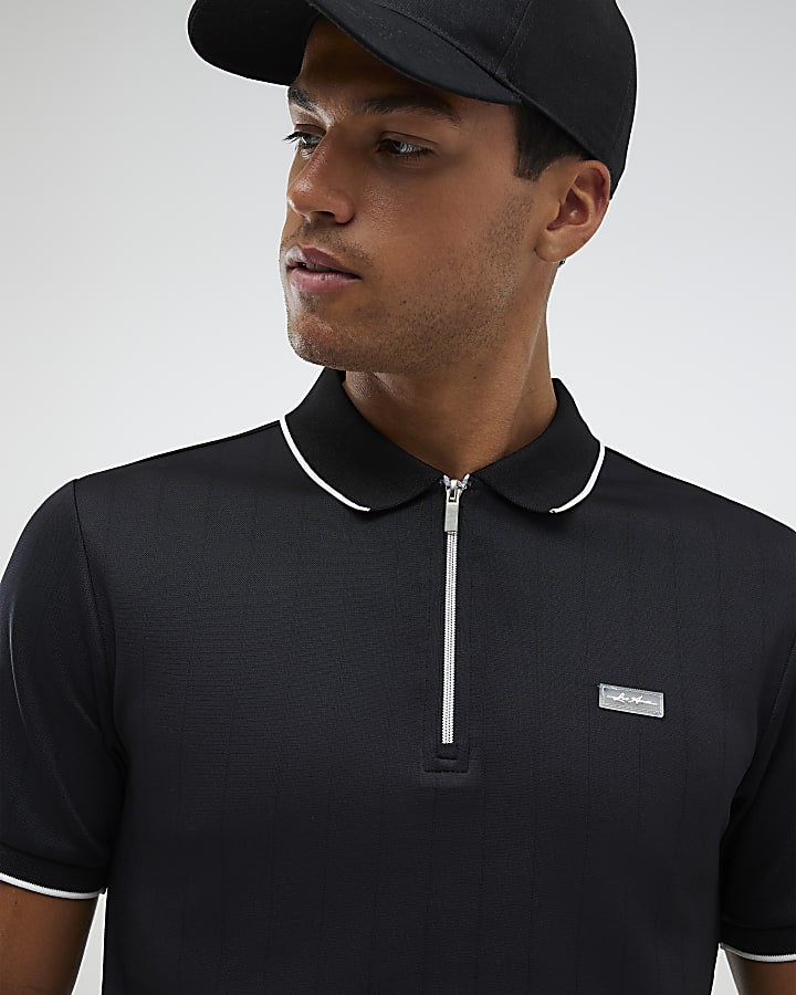 Black Muscle Fit Les Amis Stripe Polo Shirt