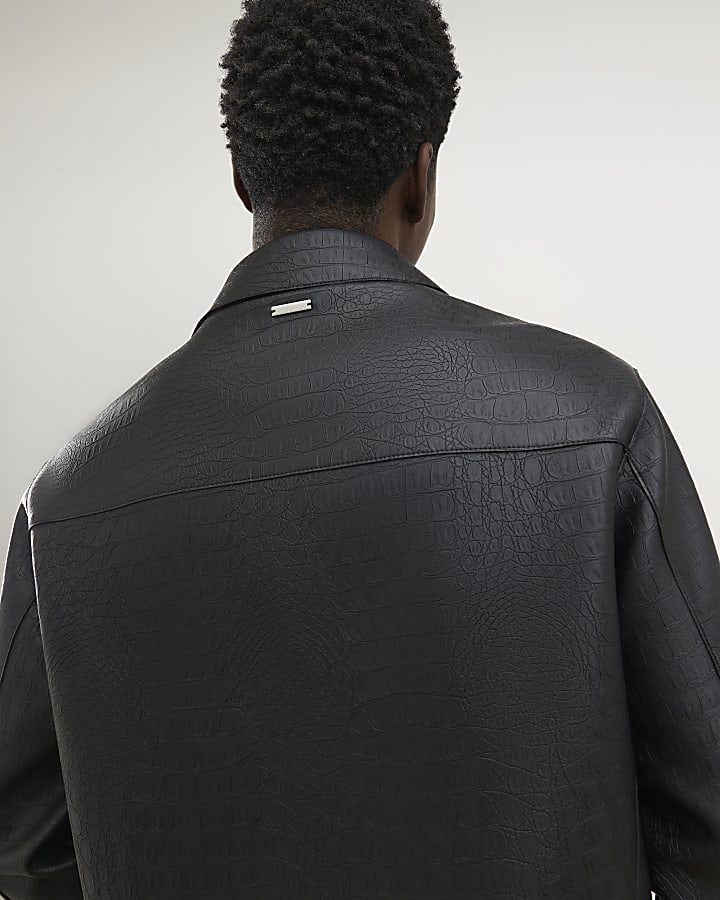 Black Faux Leather Shacket