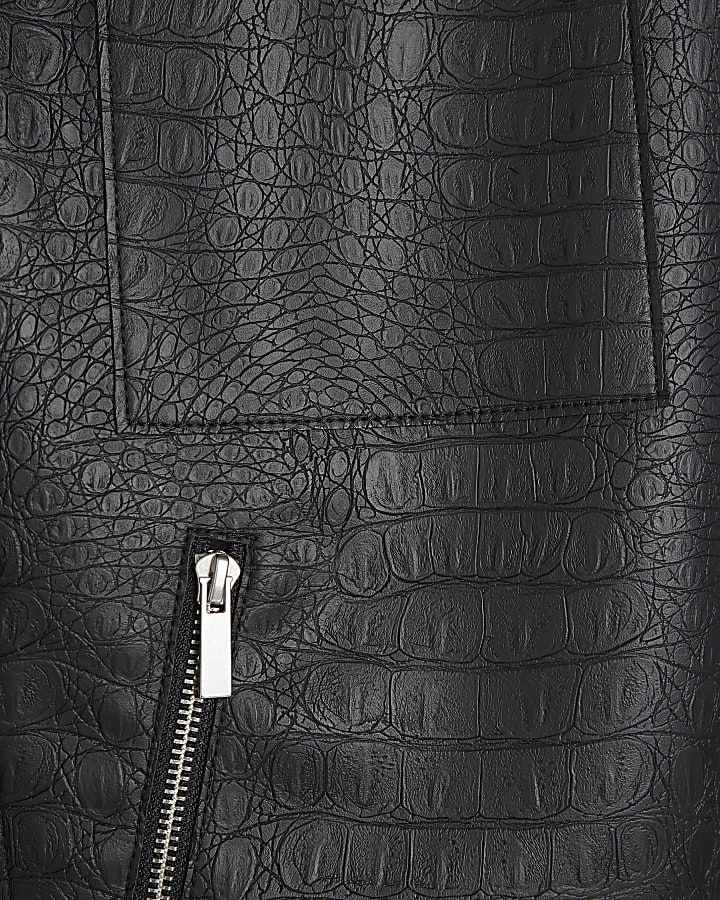 Black Faux Leather Shacket