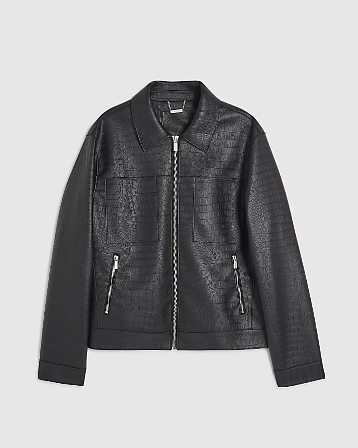 Black Faux Leather Shacket