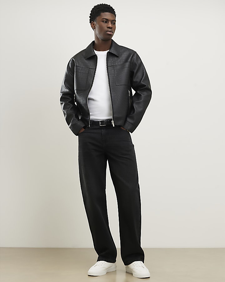 Black Faux Leather Shacket