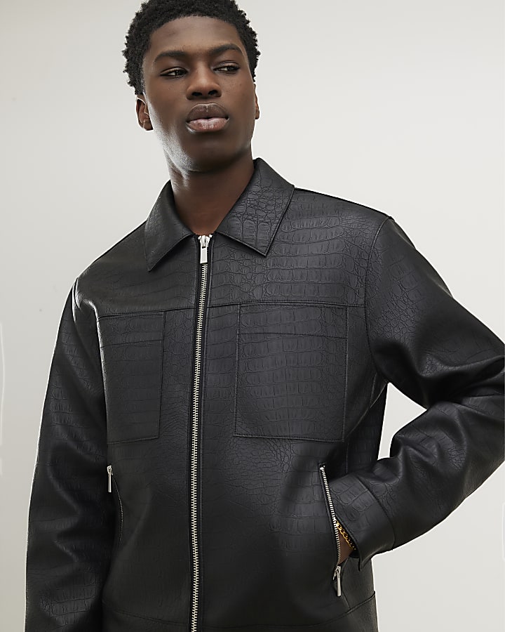 Black Faux Leather Shacket