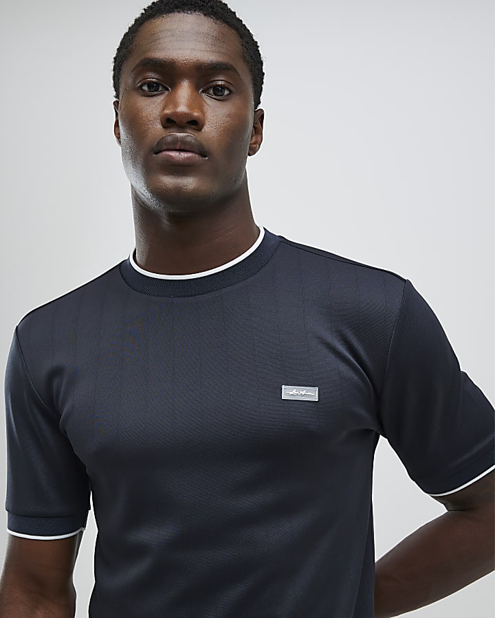 Navy Muscle Fit Les Amis Stripe T-Shirt