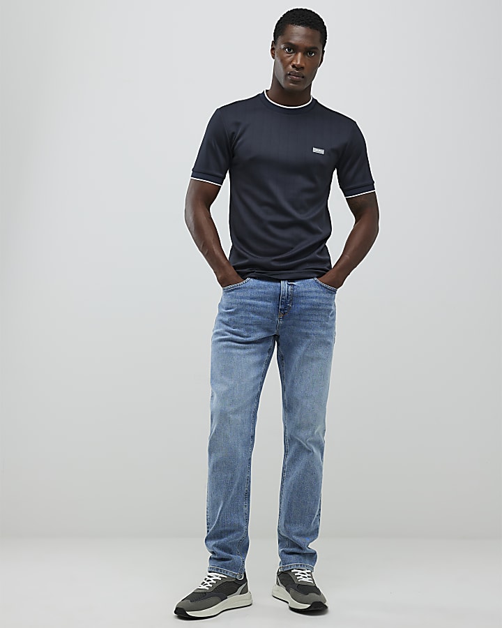 Navy Muscle Fit Les Amis Stripe T-Shirt
