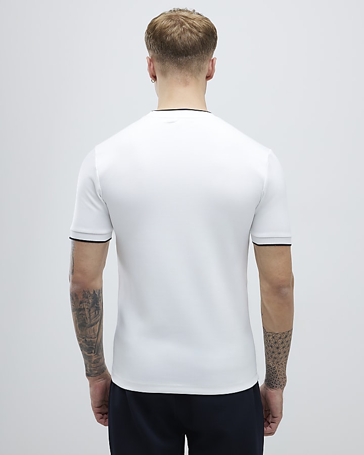 White Muscle Fit Les Amis Stripe T-Shirt