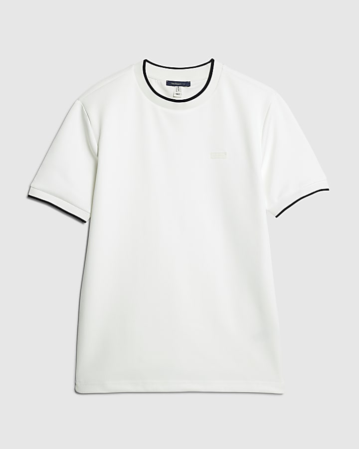 White Muscle Fit Les Amis Stripe T-Shirt