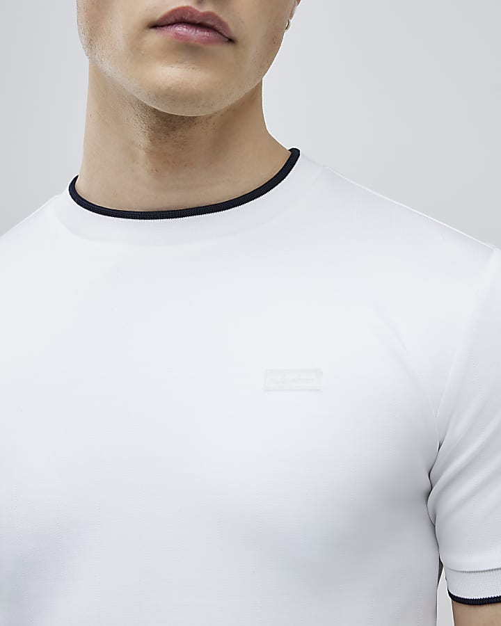 White Muscle Fit Les Amis Stripe T-Shirt