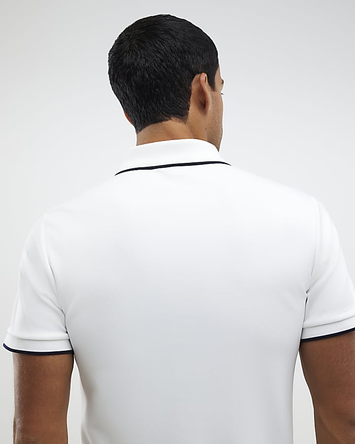 White Muscle Fit Les Amis Stripe Polo Shirt