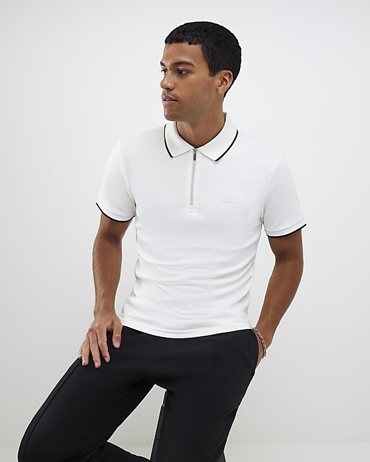 White Muscle Fit Les Amis Stripe Polo Shirt