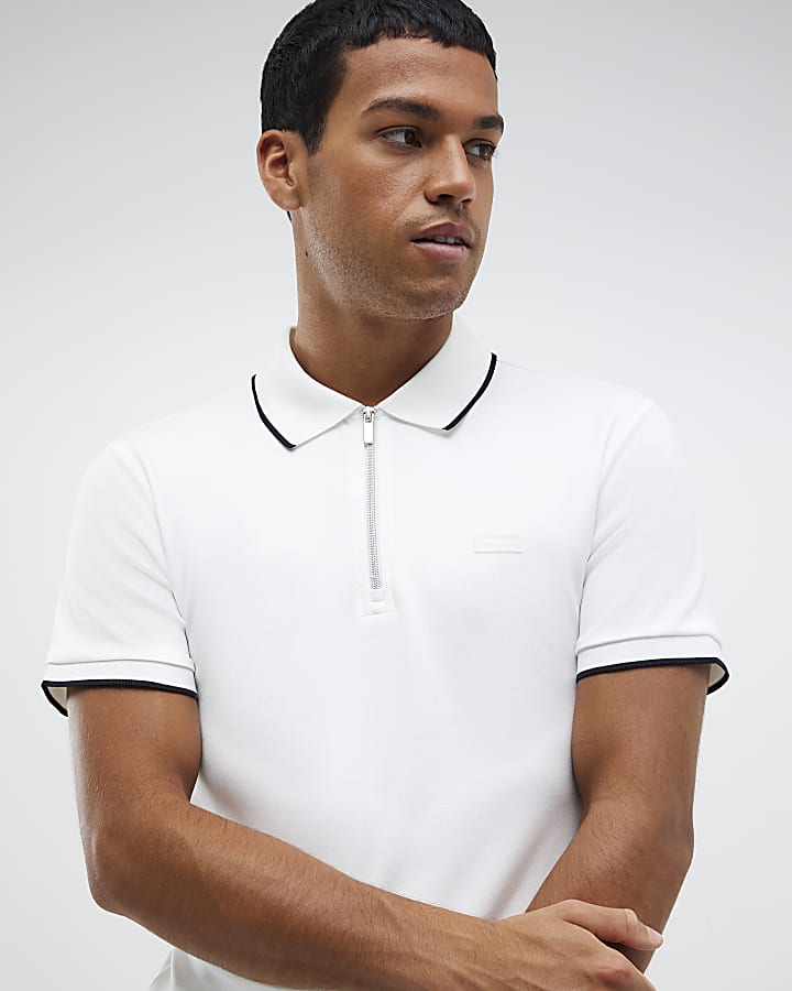 White Muscle Fit Les Amis Stripe Polo Shirt