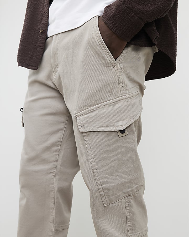 Grey Regular Fit Cargo Trousers