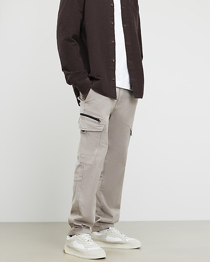 Grey Regular Fit Cargo Trousers