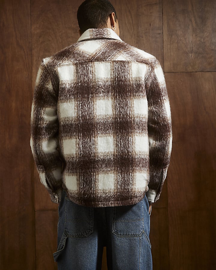 Brown Regular Fit Check Zip Overshirt