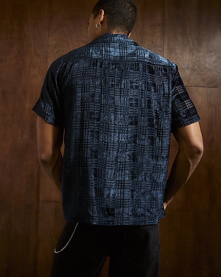 Navy Regular Fit Velour Check Shirt