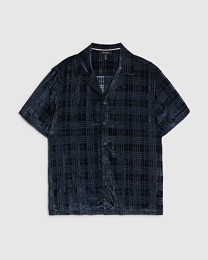 Navy Regular Fit Velour Check Shirt
