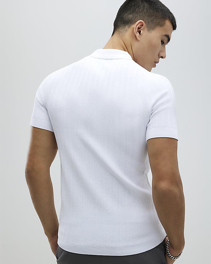 White Muscle Fit Rib Polo Shirt